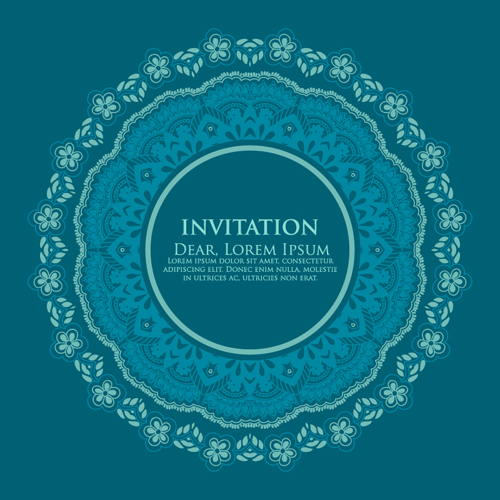 Round floral pattern invitation cards vector material 02