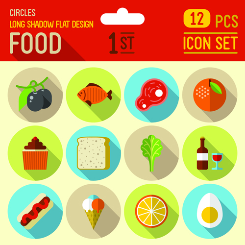 Round food icons flat vector 01