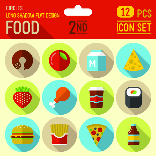 Round food icons flat vector 02
