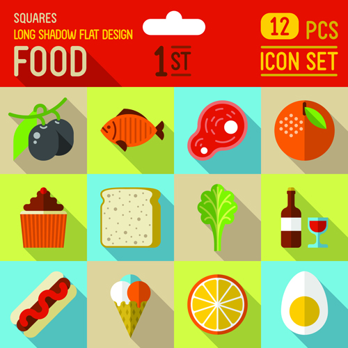 Round food icons flat vector 04