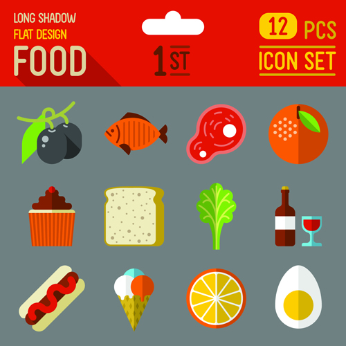 Round food icons flat vector 06