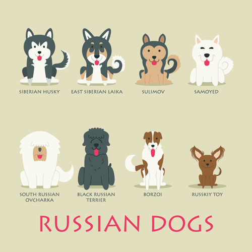 Russian dogs vector icons material