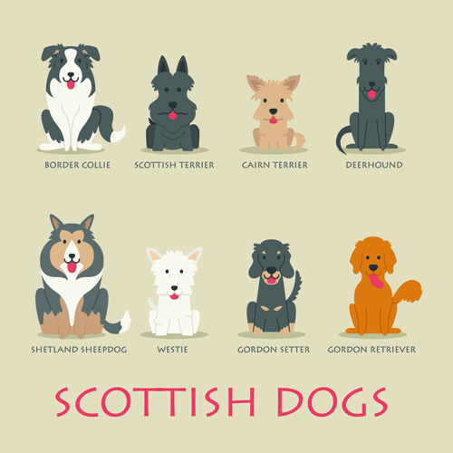 Scottish dogs vector icons material