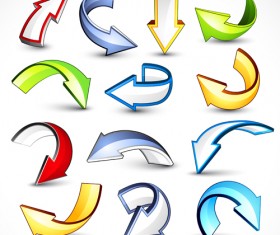 Shiny 3D arrows colored vector 01