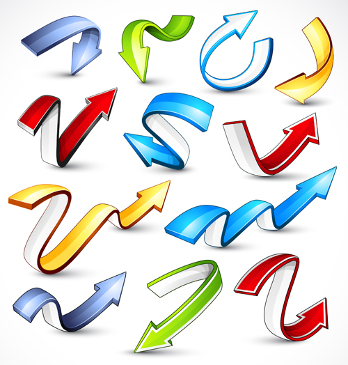 Shiny 3d Arrows Colored Vector 02 Free Download