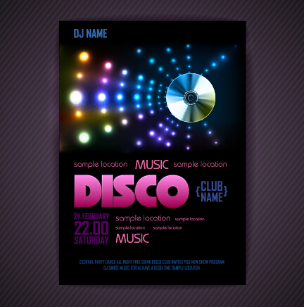 Stylish disco party poster cover 01 vector