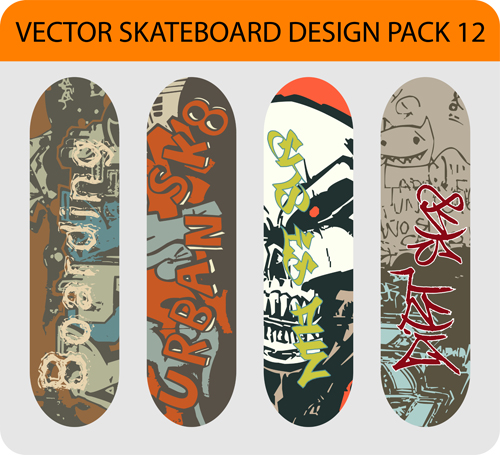 Stylish floral skateboard vector set 01