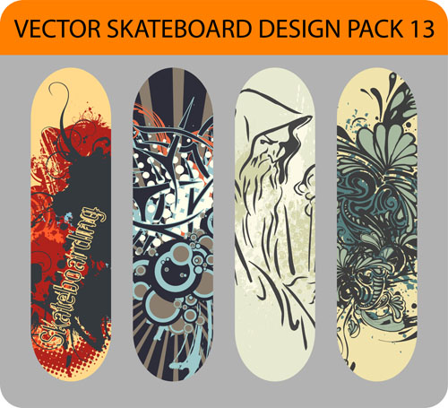 Stylish floral skateboard vector set 02