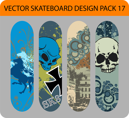 Stylish floral skateboard vector set 04