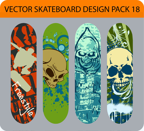 Stylish floral skateboard vector set 06