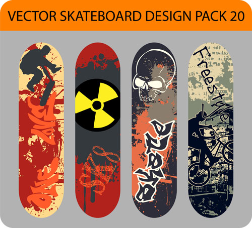 Stylish floral skateboard vector set 07