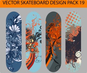 Stylish floral skateboard vector set 08