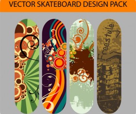 Stylish floral skateboard vector set 09