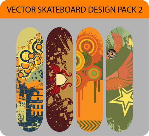 Stylish floral skateboard vector set 10