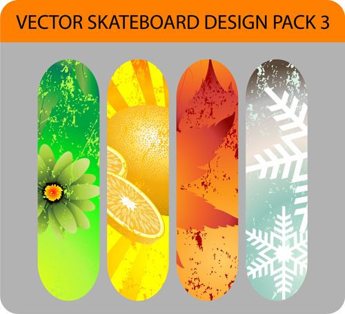 Stylish floral skateboard vector set 11
