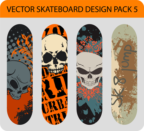 Stylish floral skateboard vector set 13