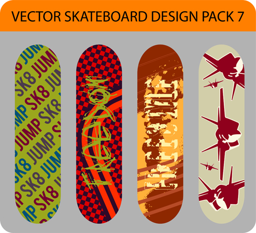 Stylish floral skateboard vector set 15