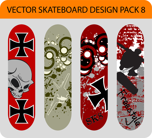Stylish floral skateboard vector set 16