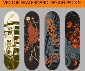 Stylish floral skateboard vector set 17