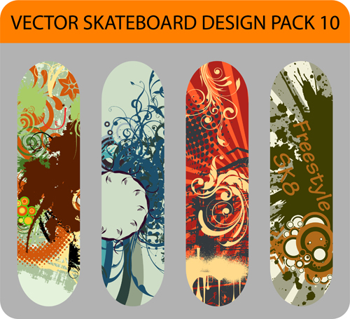 Stylish floral skateboard vector set 18
