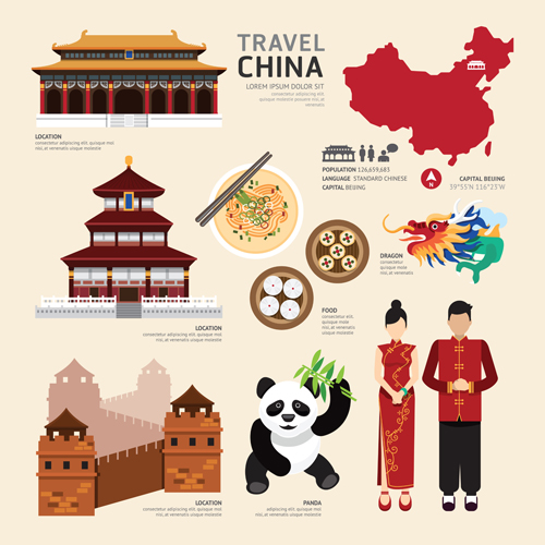 Travel and cultural elements vector material 03