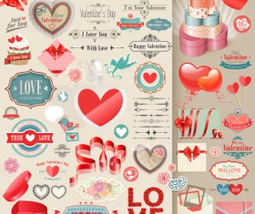 Valentines Day retro elements vectors
