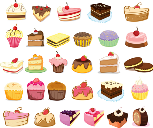 Various sweet cakes set vector 01