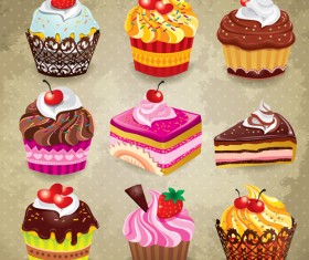 Various sweet cakes set vector 02