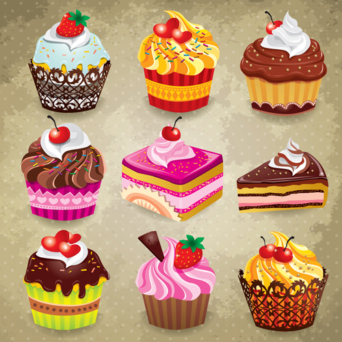 Various sweet cakes set vector 02