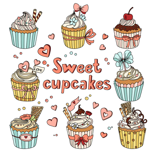 Various sweet cakes set vector 03
