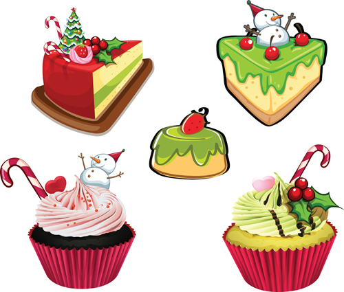 Various sweet cakes set vector 04