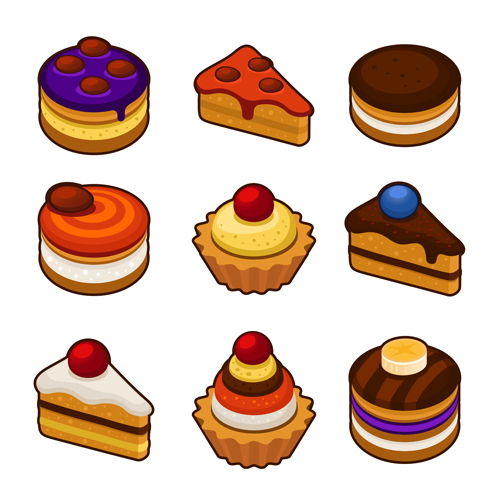 Various sweet cakes set vector 06