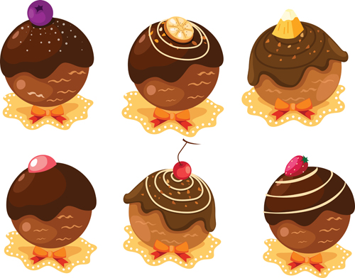Various sweet cakes set vector 07