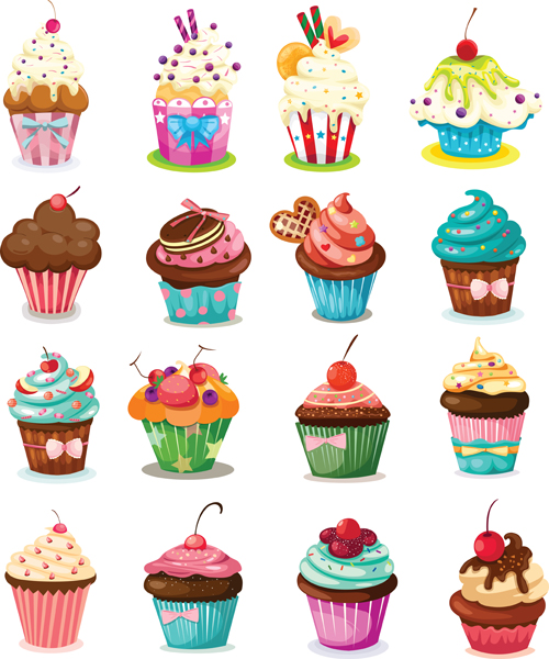 Various sweet cakes set vector 08