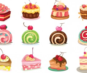 Various sweet cakes set vector 09