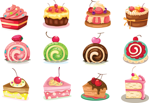 Various sweet cakes set vector 09