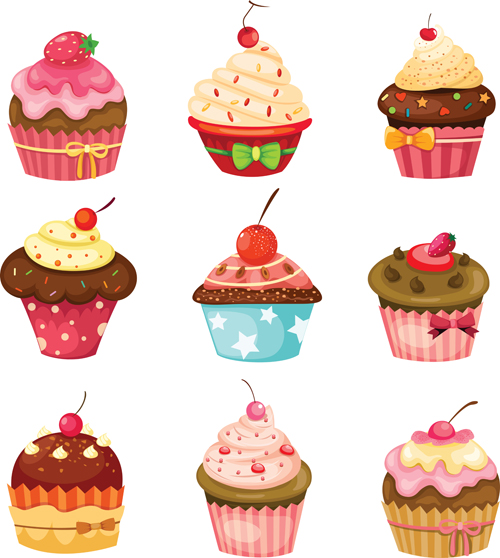Various sweet cakes set vector 10