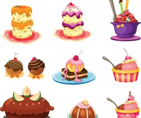 Various sweet cakes set vector 11