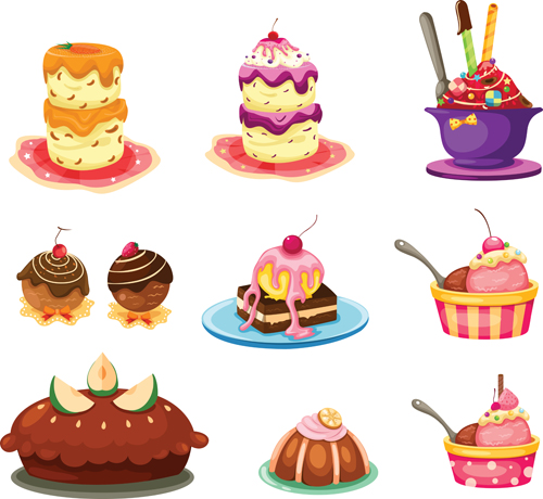 Various sweet cakes set vector 11