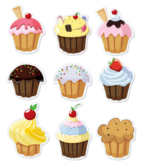 Various sweet cakes set vector 12