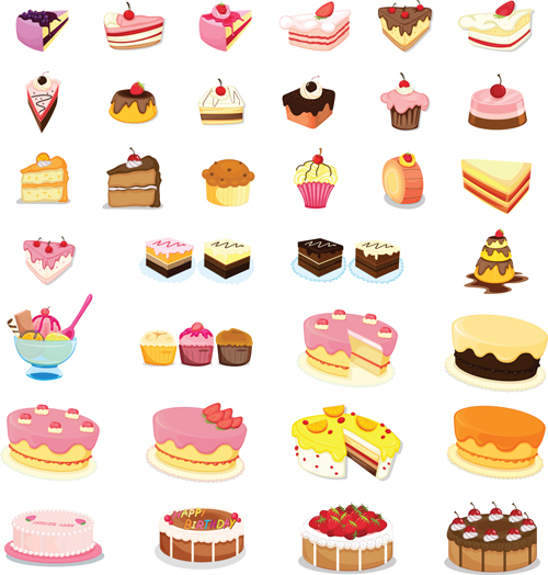 Various sweet cakes set vector 13