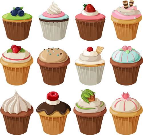 Various sweet cakes set vector 14