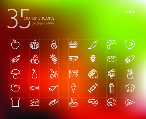 Vector Food outline icons set