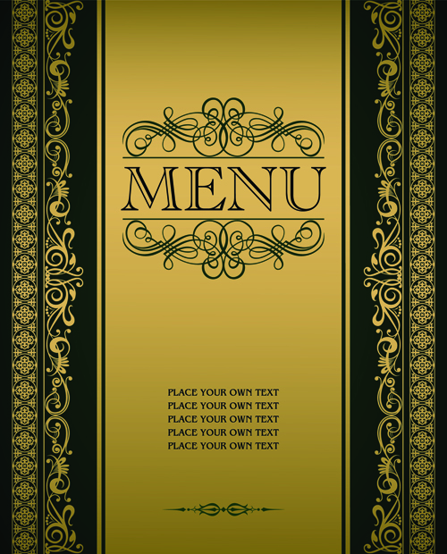 Vector menu with gold frame material 01