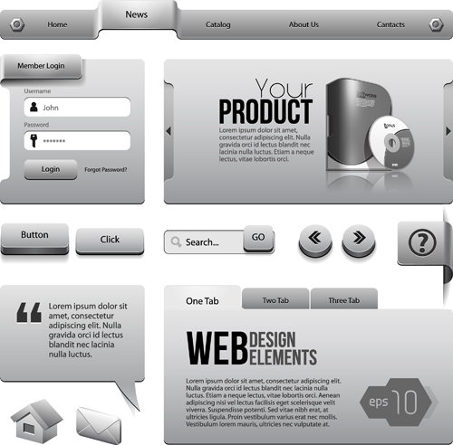 Vector metal style website template material