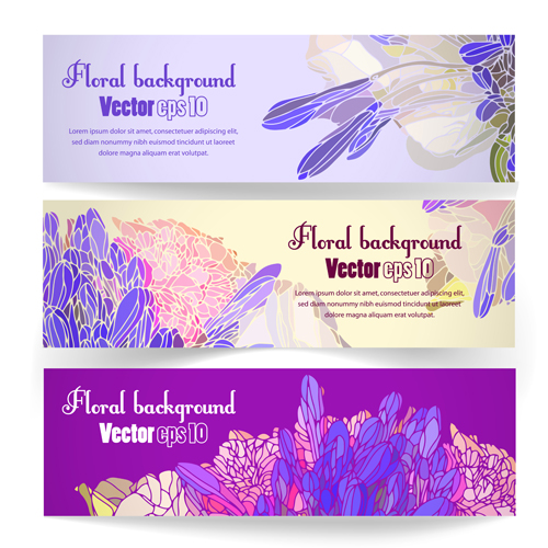 Vector vintage floral banners set 02