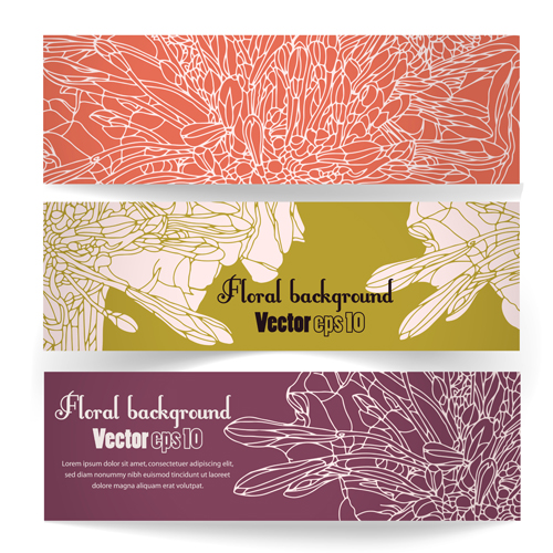 Vector vintage floral banners set 03