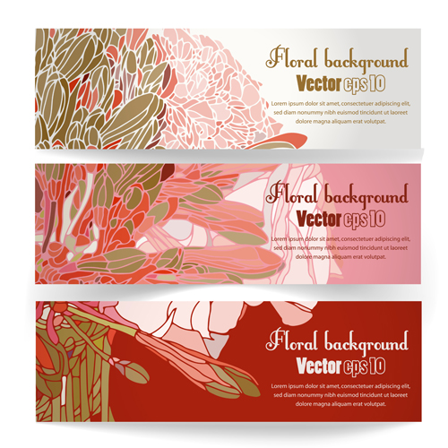 Vector vintage floral banners set 04