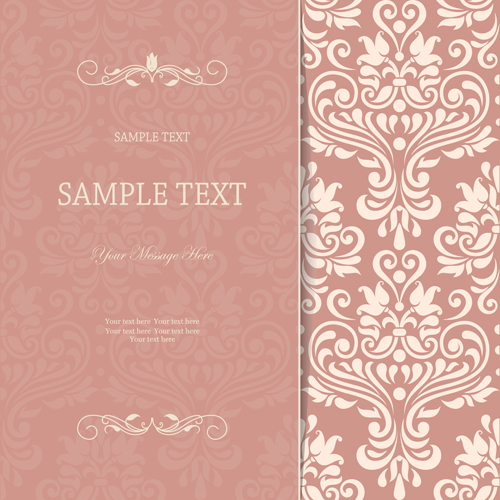 Vintag pink invitation cards with floral vector 01