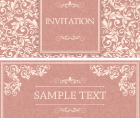 Vintag pink invitation cards with floral vector 02